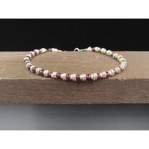 7 Inch Sterling Silver Small Garnet Orbs And White Pearls Bracelet